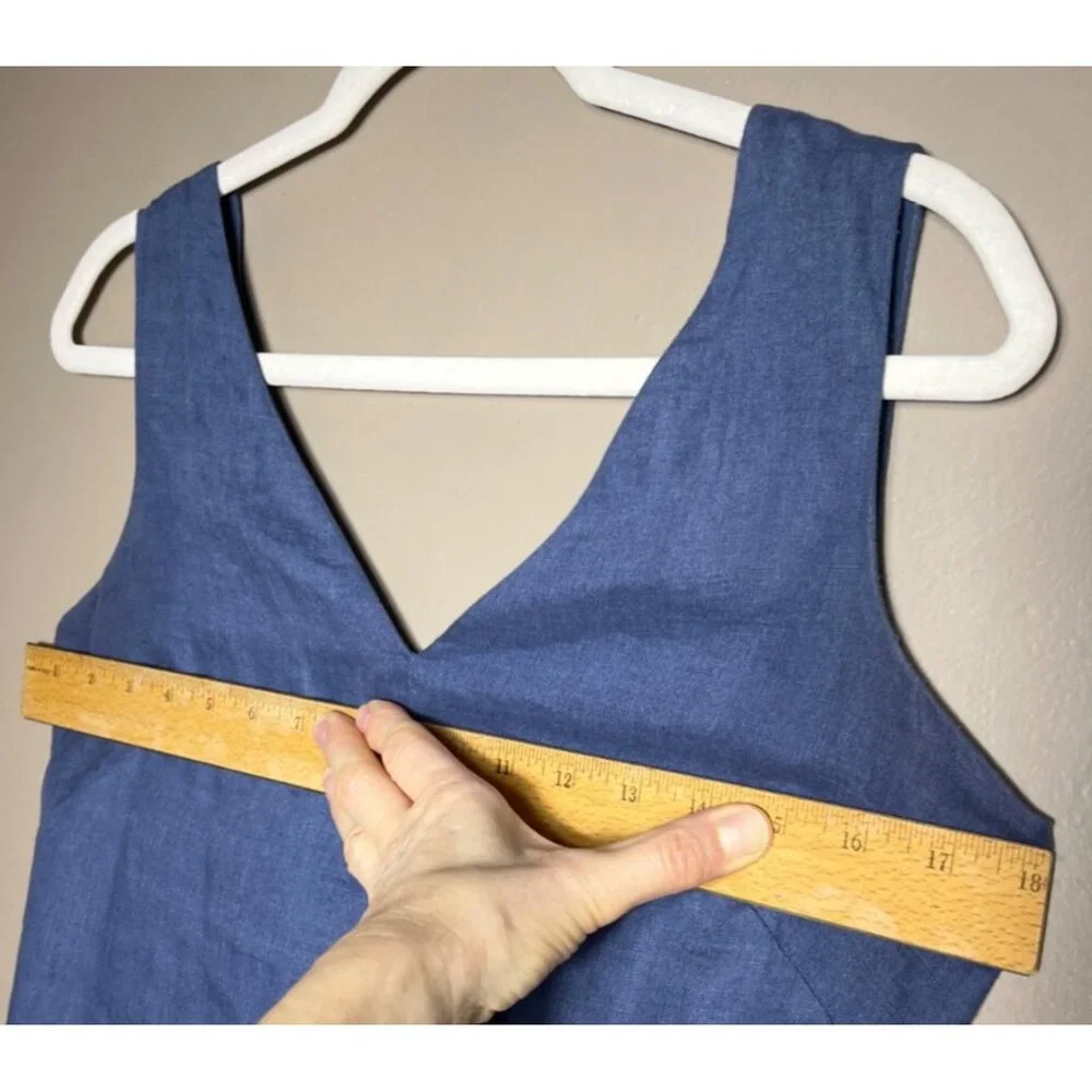 Sundance Linen Dress Blue Fit Flare Maxi Minimalist Luxury Wedding Guest Women 4 - Picture 5 of 13